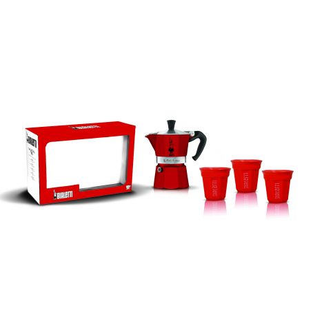 Poklon set Bialetti mocha express 3 porcije + 3 šalice, crveni