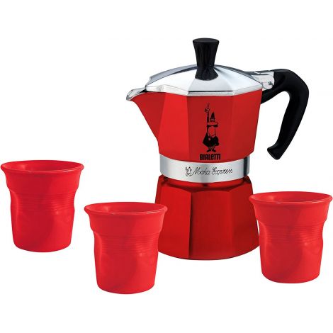 Poklon set Bialetti mocha express 3 porcije + 3 šalice, crveni