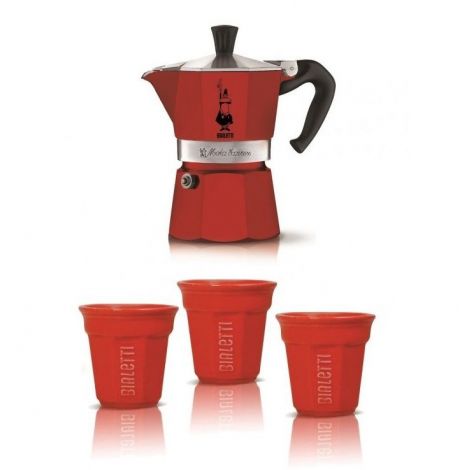 Poklon set Bialetti mocha express 3 porcije + 3 šalice, crveni