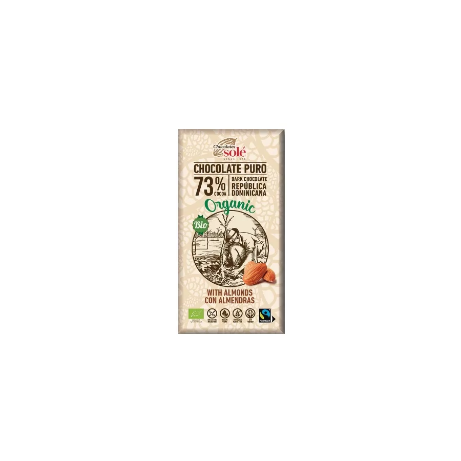 Chocolates Solé - 73% Bio crna čokolada s bademima 150g